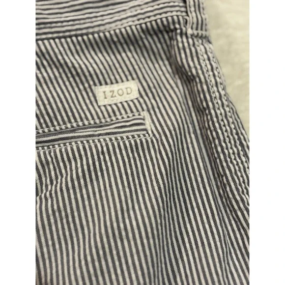 IZOD Flat Front Blue Striped Shorts Mens Size 34 Chino Casual Summer Golf Preppy - Picture 8 of 9